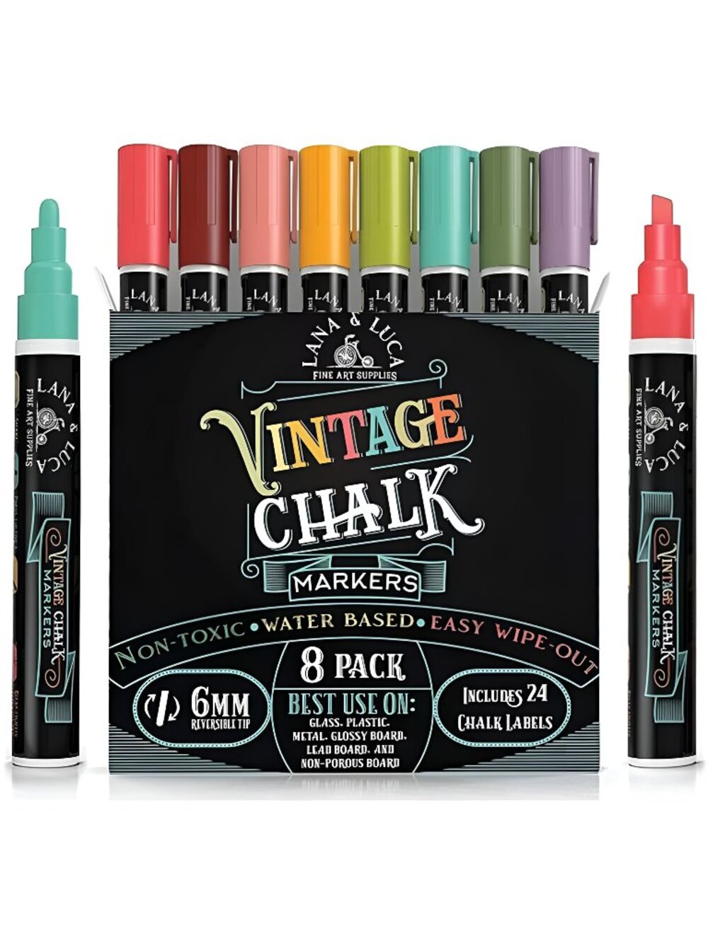 Liquid Chalk Markers - Wet Erase Marker Pen (8 Pack) - Vintage Colors Multicolor